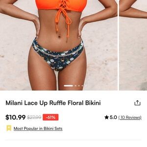 Milani Orange Lace-Up Bikini with Floral Bottoms